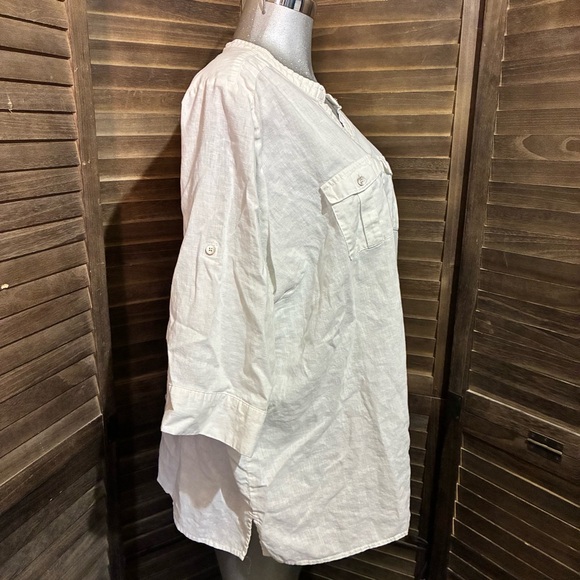 Avenue Linen/Cotton White Button-Up Tunic Shirt Preppy Business Minimalist Sz 26 - Picture 7 of 11